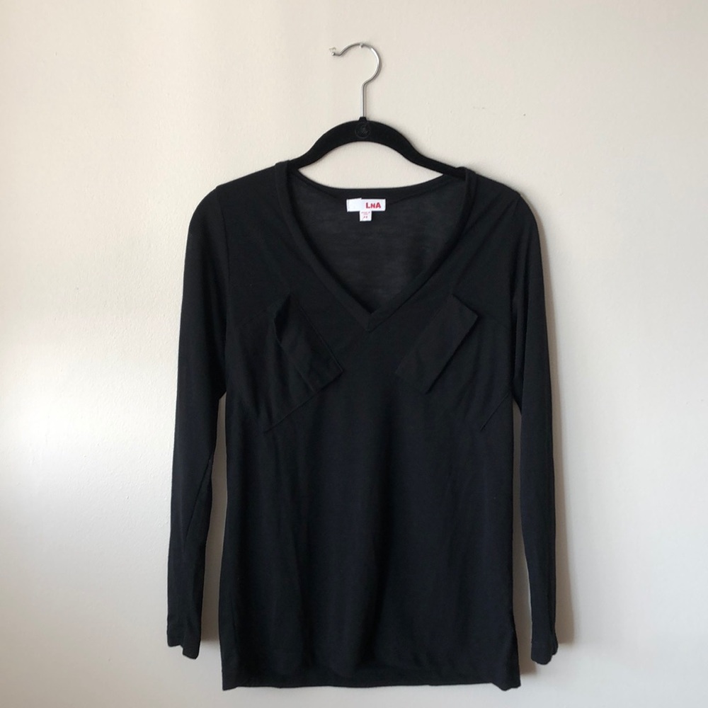 LNA black pocket long sleeve top XS